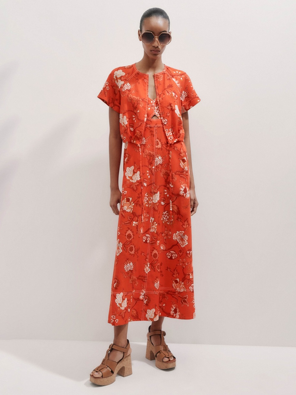 ME+EM 2-In-1 Linen-Blend Floral Garden Print Maxi Dress size 6